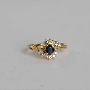 Vintage Gold Sapphire and White Diamond Halo Ring